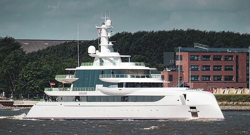 a large white boat on the water aboard EXCELLENCE Yacht for Sale