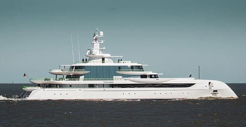 a large ship in the water aboard EXCELLENCE Yacht for Sale