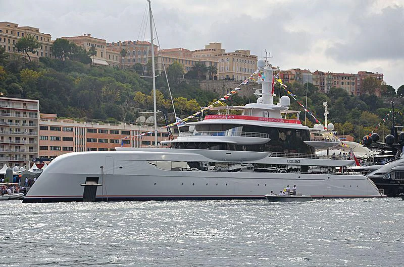 a large ship in the water aboard EXCELLENCE Yacht for Sale
