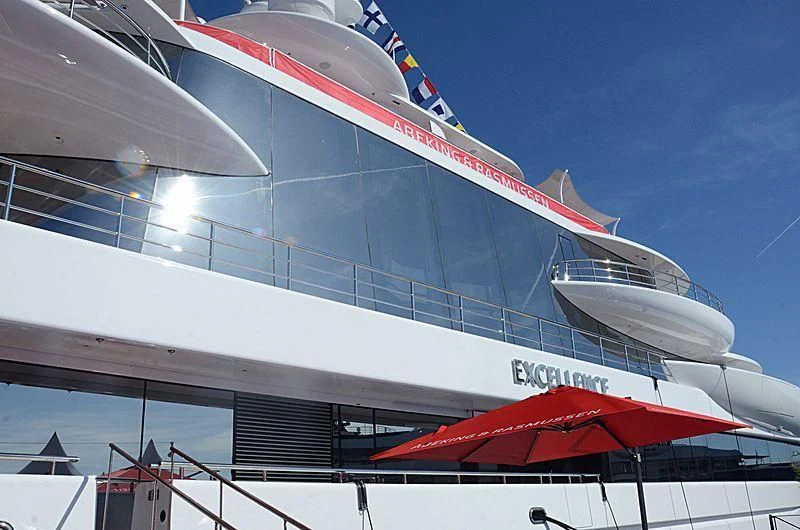 a large airplane on display aboard EXCELLENCE Yacht for Sale