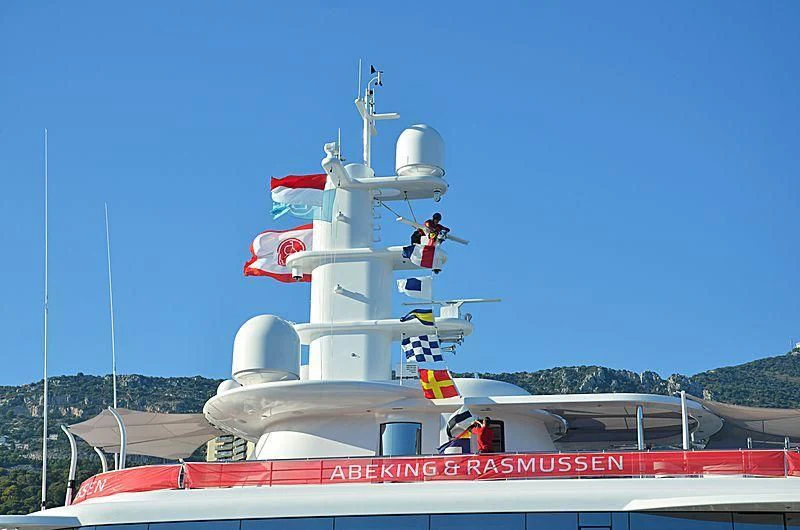 a white and red boat on a trailer aboard EXCELLENCE Yacht for Sale
