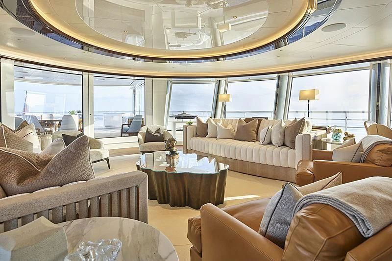 a living room with a large window aboard EXCELLENCE Yacht for Sale