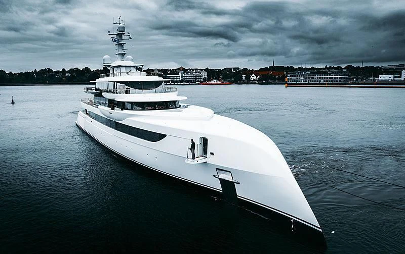 a large white boat in the water aboard EXCELLENCE Yacht for Sale