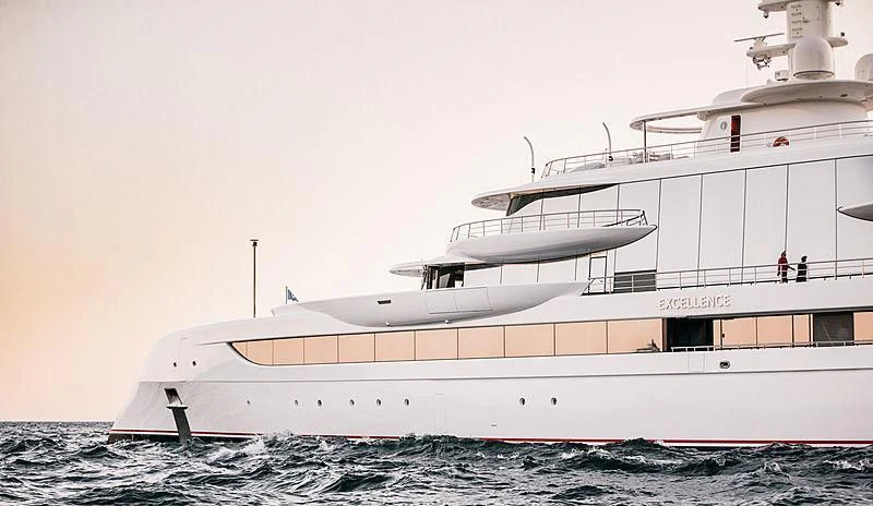 a large white boat in the water aboard EXCELLENCE Yacht for Sale