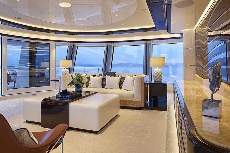 a living room with a large window aboard EXCELLENCE Yacht for Sale