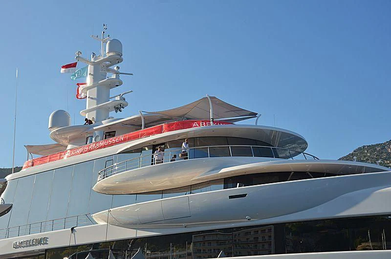 a boat with a satellite dish on top aboard EXCELLENCE Yacht for Sale
