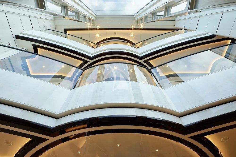 looking up at the sky through a building aboard EXCELLENCE Yacht for Sale