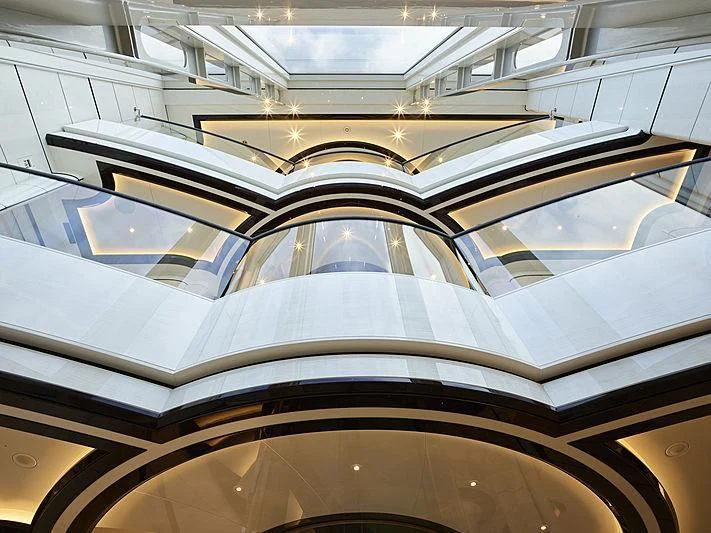 looking up at the sky through a building aboard EXCELLENCE Yacht for Sale