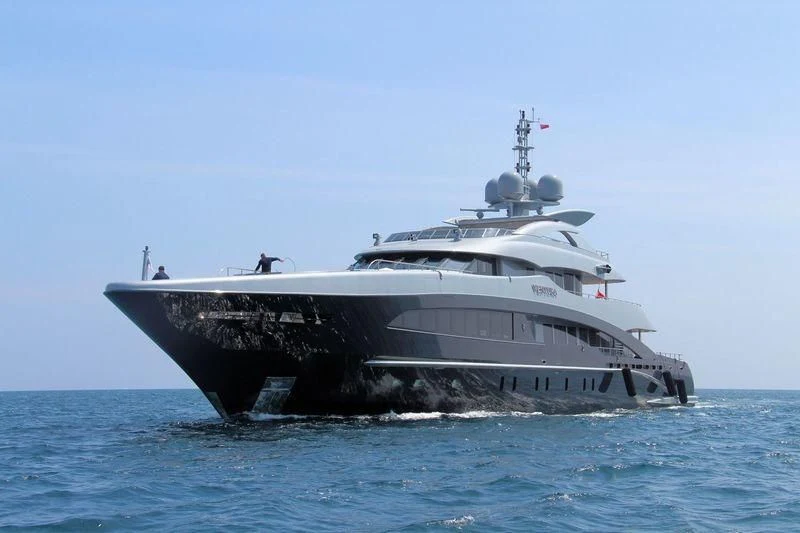 a large ship in the water aboard SILY Yacht for Sale