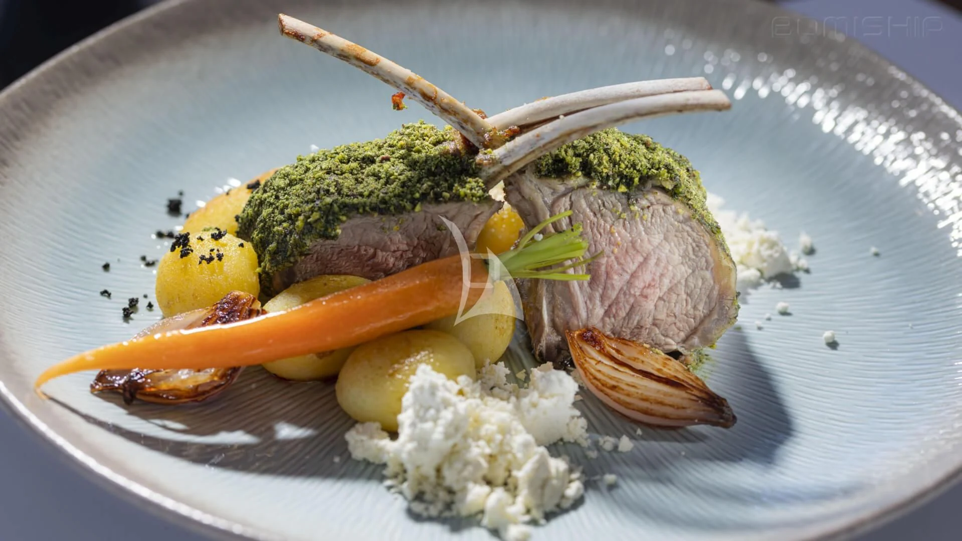 a plate of food aboard ANETTA Yacht for Charter