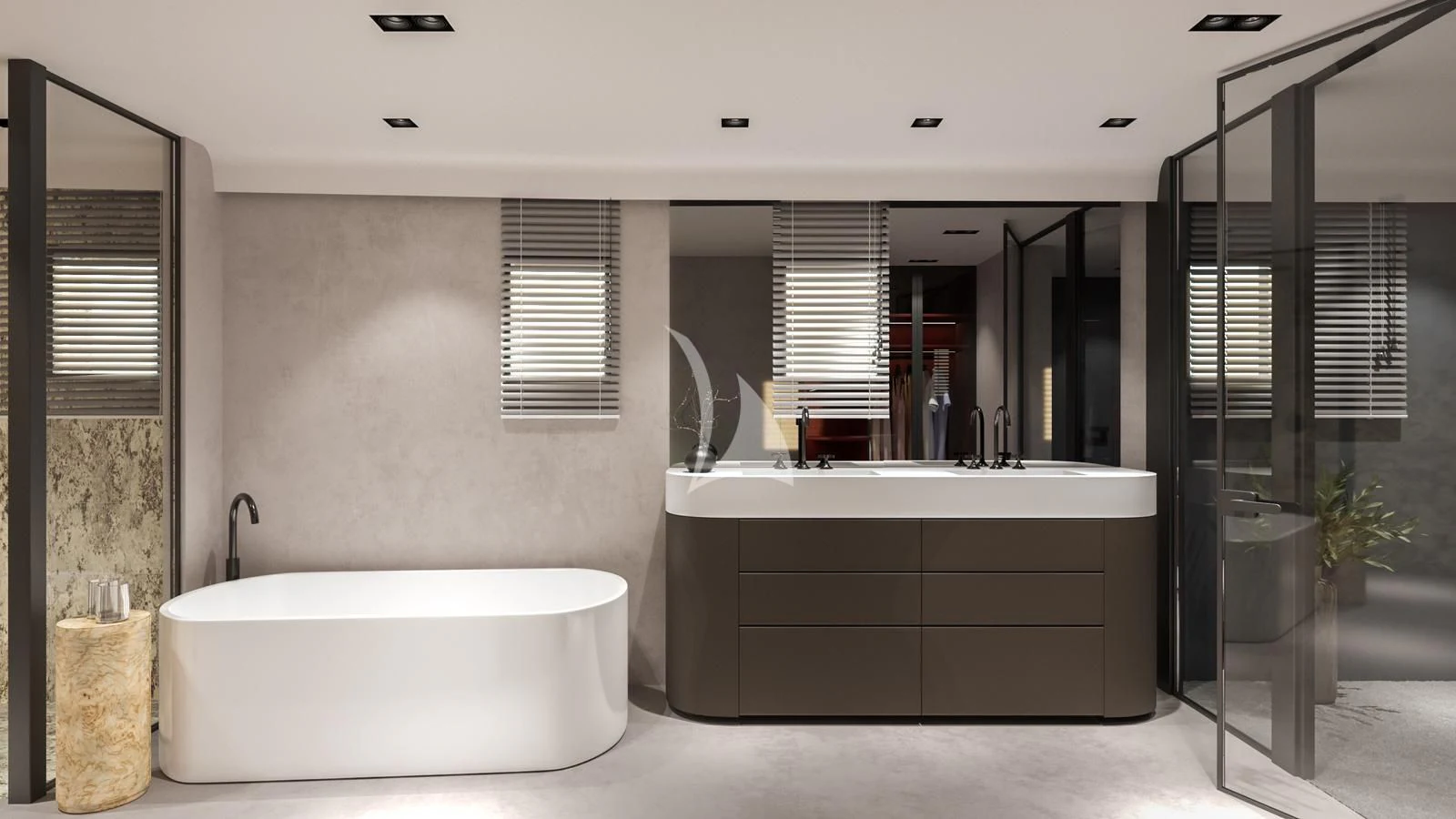 a bathroom with a tub and shower aboard ANETTA Yacht for Charter