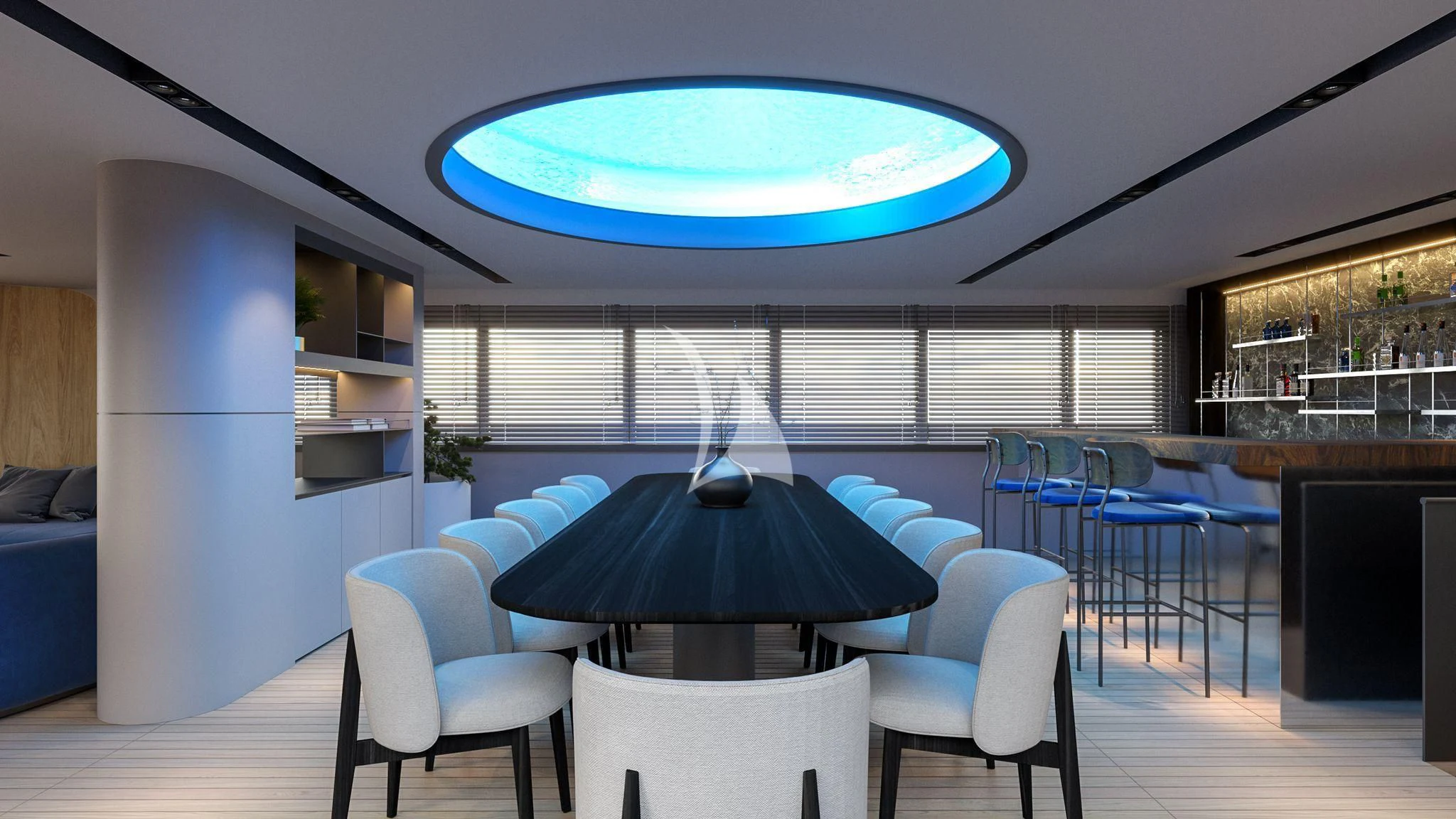 a room with a table and chairs aboard ANETTA Yacht for Charter