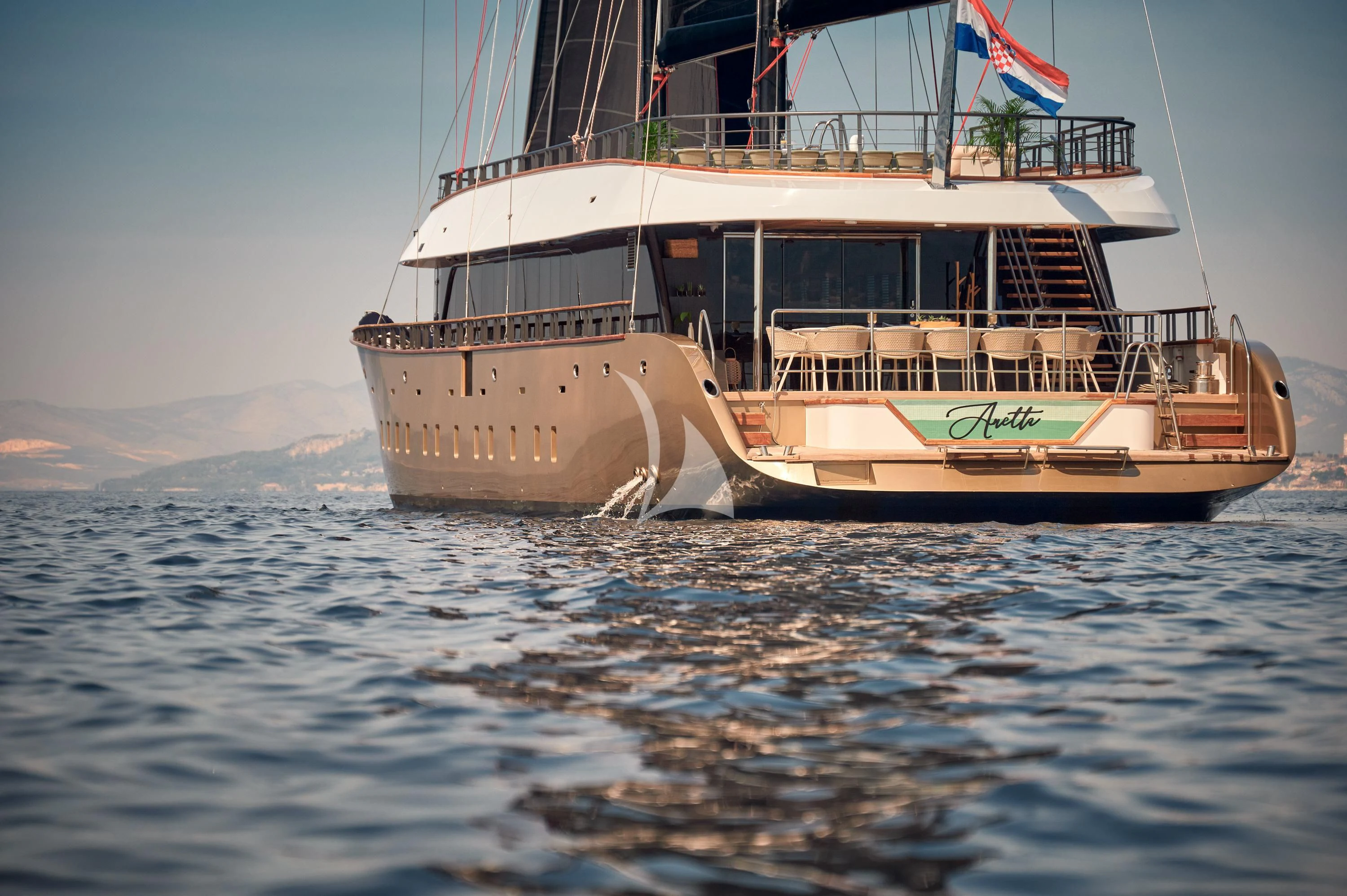 a boat on the water aboard ANETTA Yacht for Charter