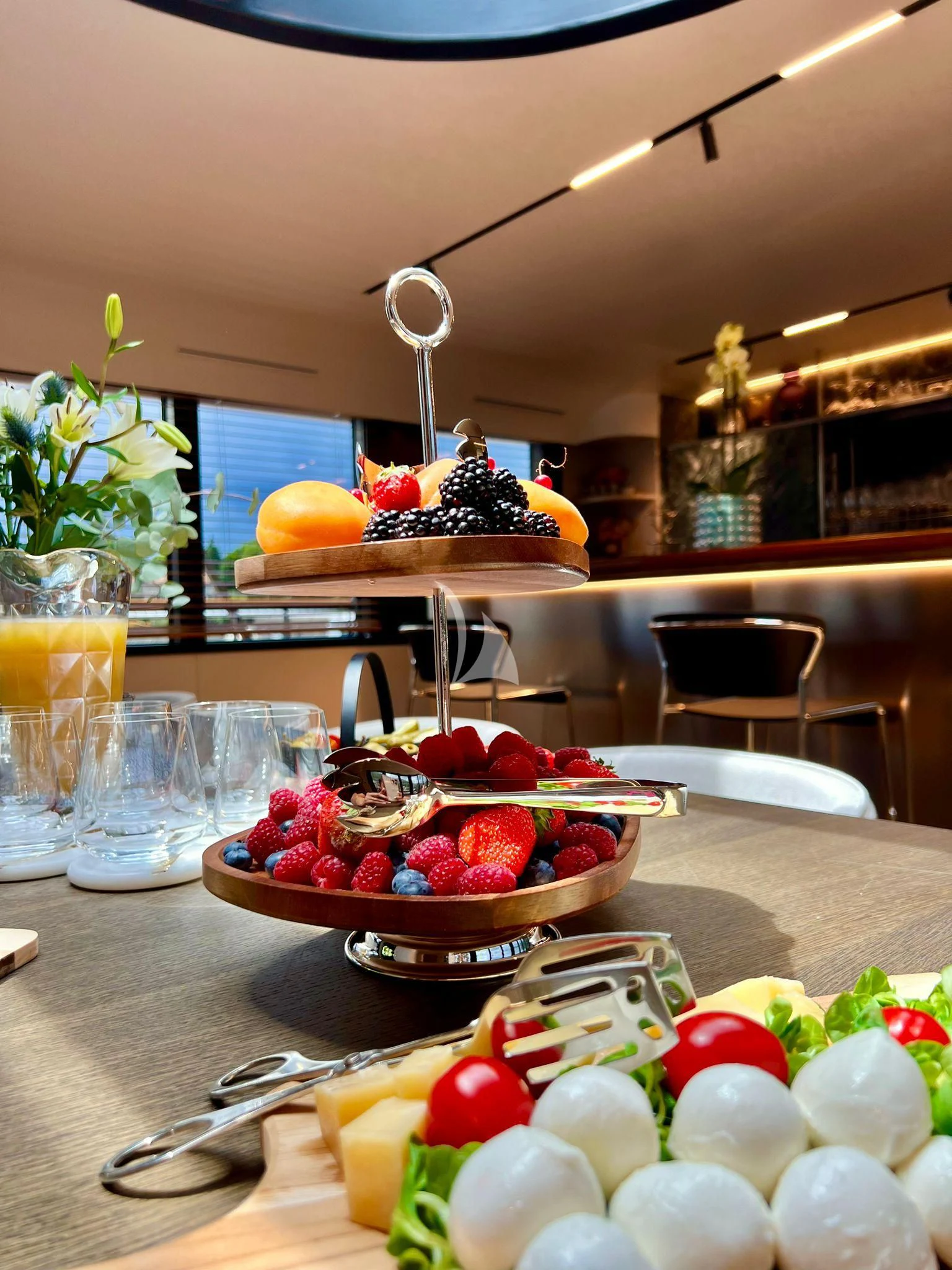 a table with food on it aboard ANETTA Yacht for Charter