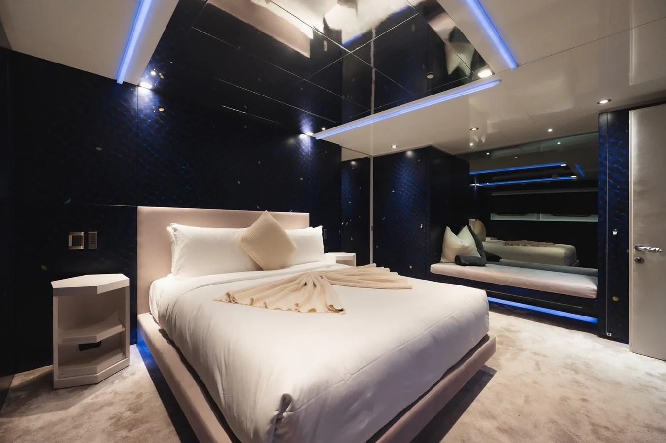 a bed in a room aboard MAJESTY ELENOLIYA Yacht for Sale