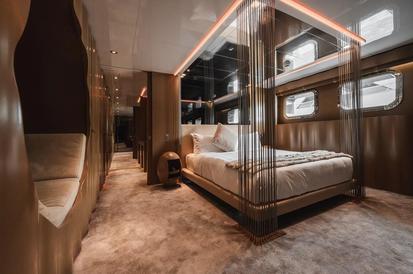 a bed in a room aboard MAJESTY ELENOLIYA Yacht for Sale