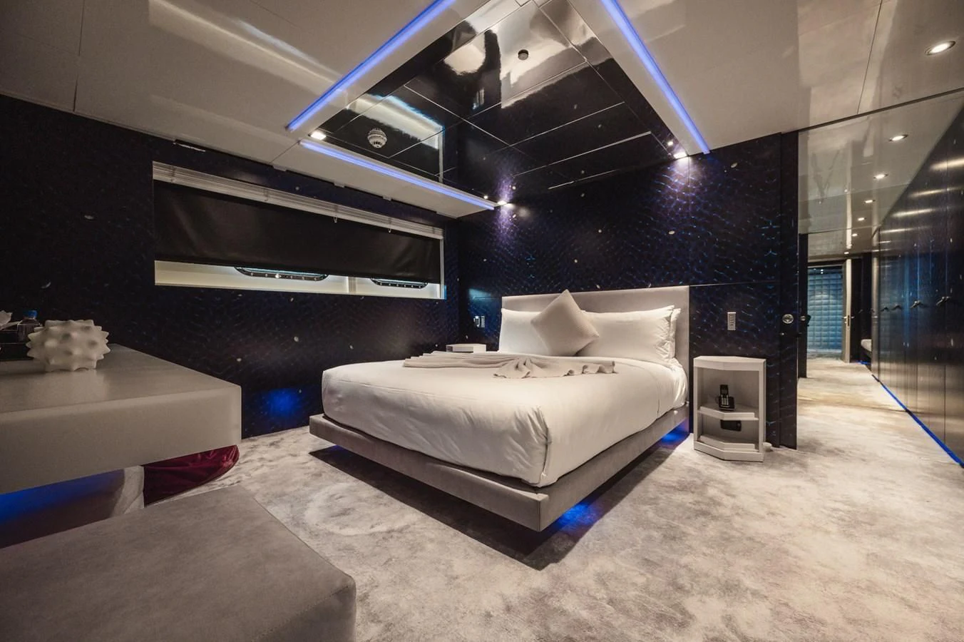 a bed in a room aboard MAJESTY ELENOLIYA Yacht for Sale