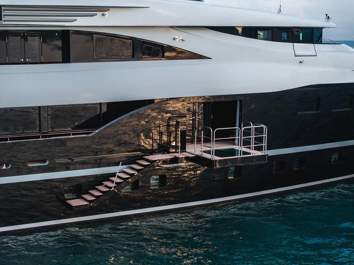 a boat docked at a pier aboard MAJESTY ELENOLIYA Yacht for Sale