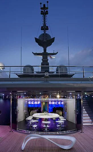 a large statue of a space ship aboard MAJESTY ELENOLIYA Yacht for Sale