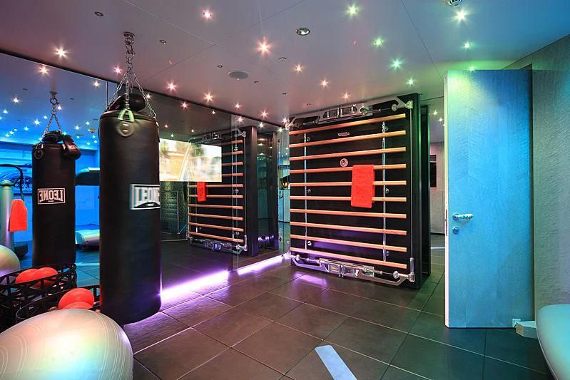 a room with a large display of black and white lights aboard MAJESTY ELENOLIYA Yacht for Sale