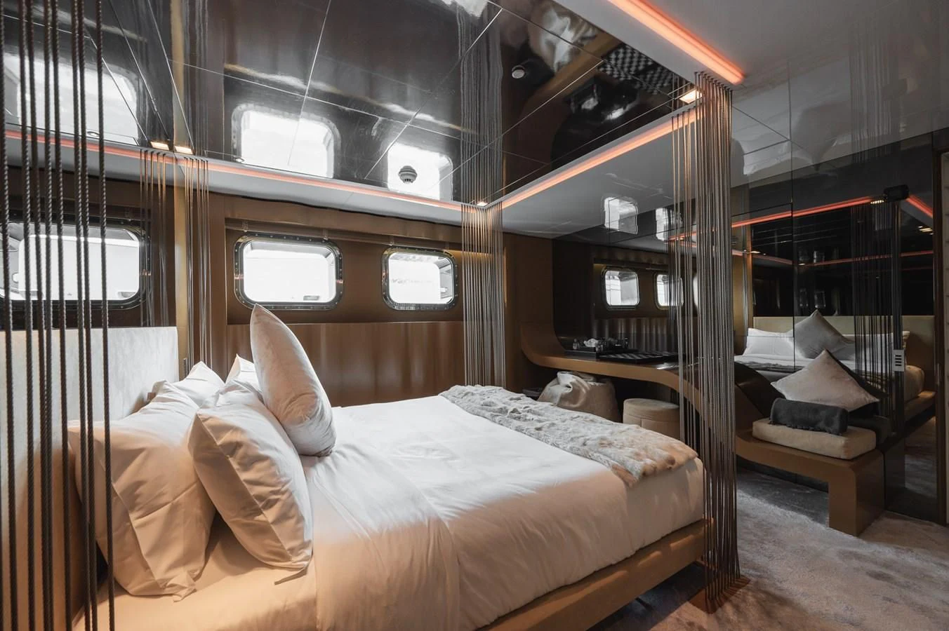 a bed in a room aboard MAJESTY ELENOLIYA Yacht for Sale
