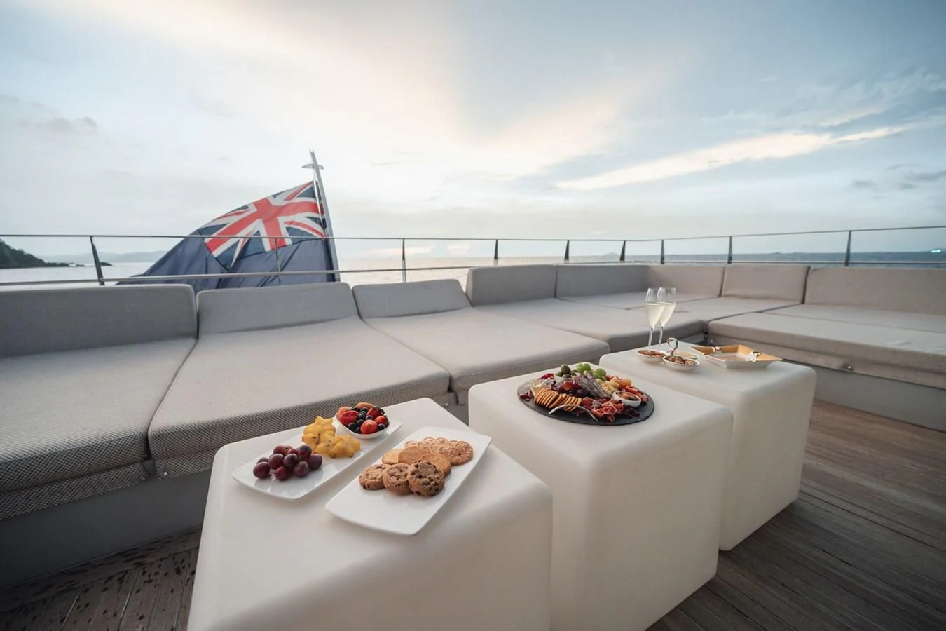 a table with food on it aboard MAJESTY ELENOLIYA Yacht for Sale