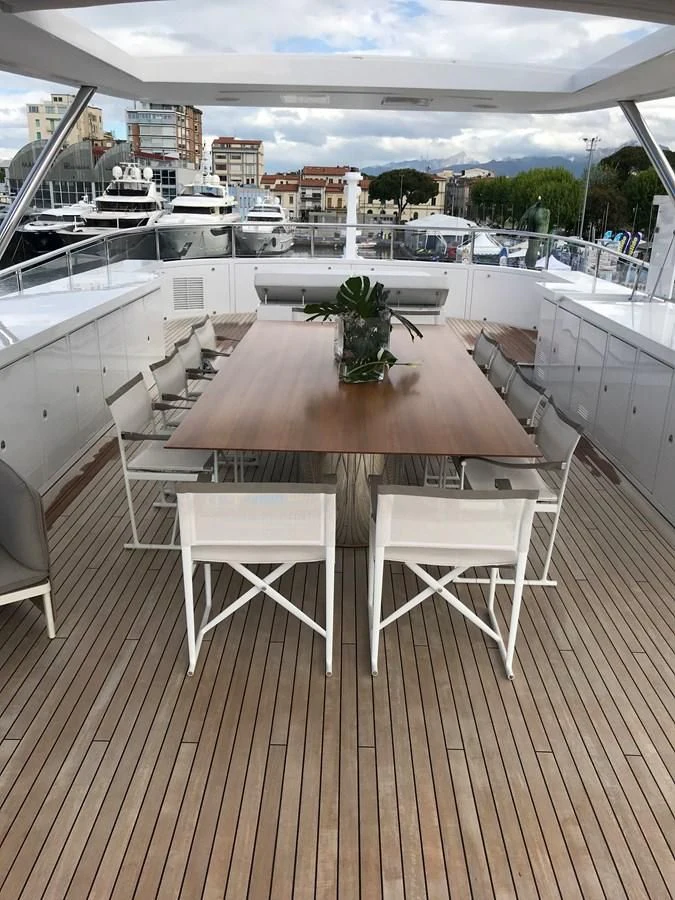 a table on a deck aboard ALEGRE Yacht for Sale