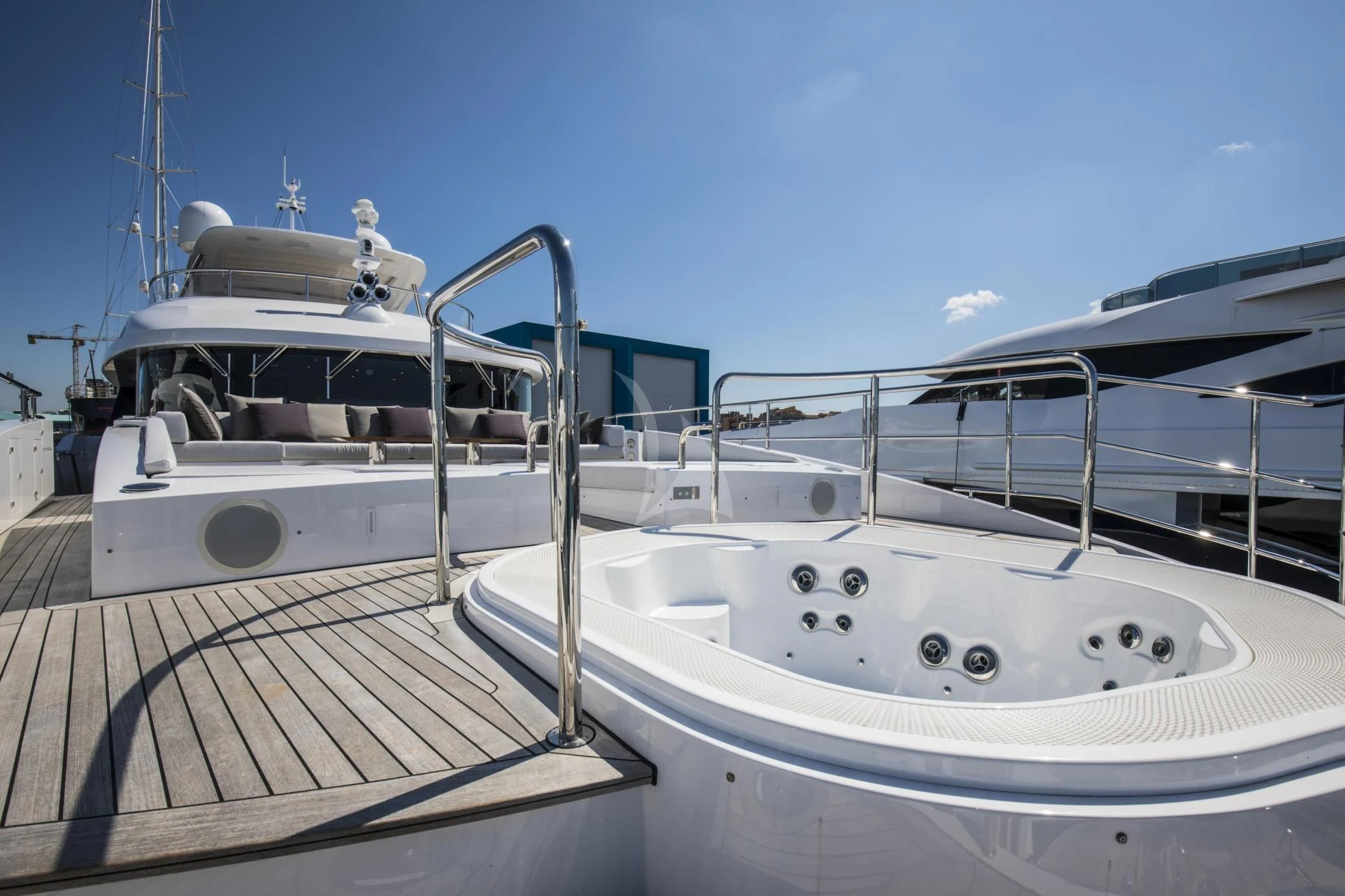 a boat docked at a pier aboard ALEGRE Yacht for Sale