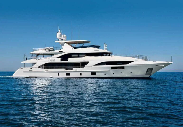 a white yacht in the water aboard ALEGRE Yacht for Sale