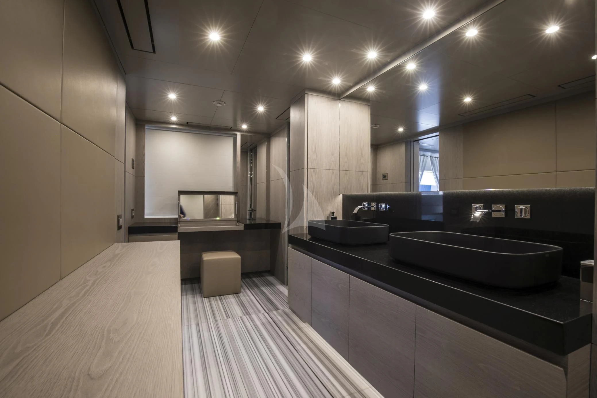 a kitchen with a large island aboard ALEGRE Yacht for Sale