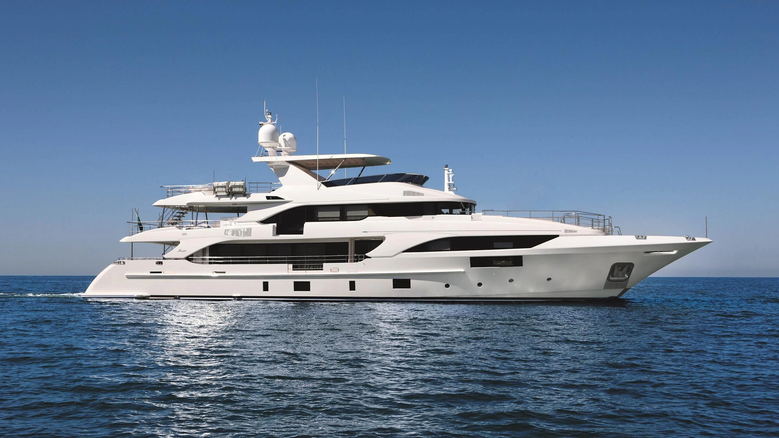 a white yacht in the water aboard ALEGRE Yacht for Sale
