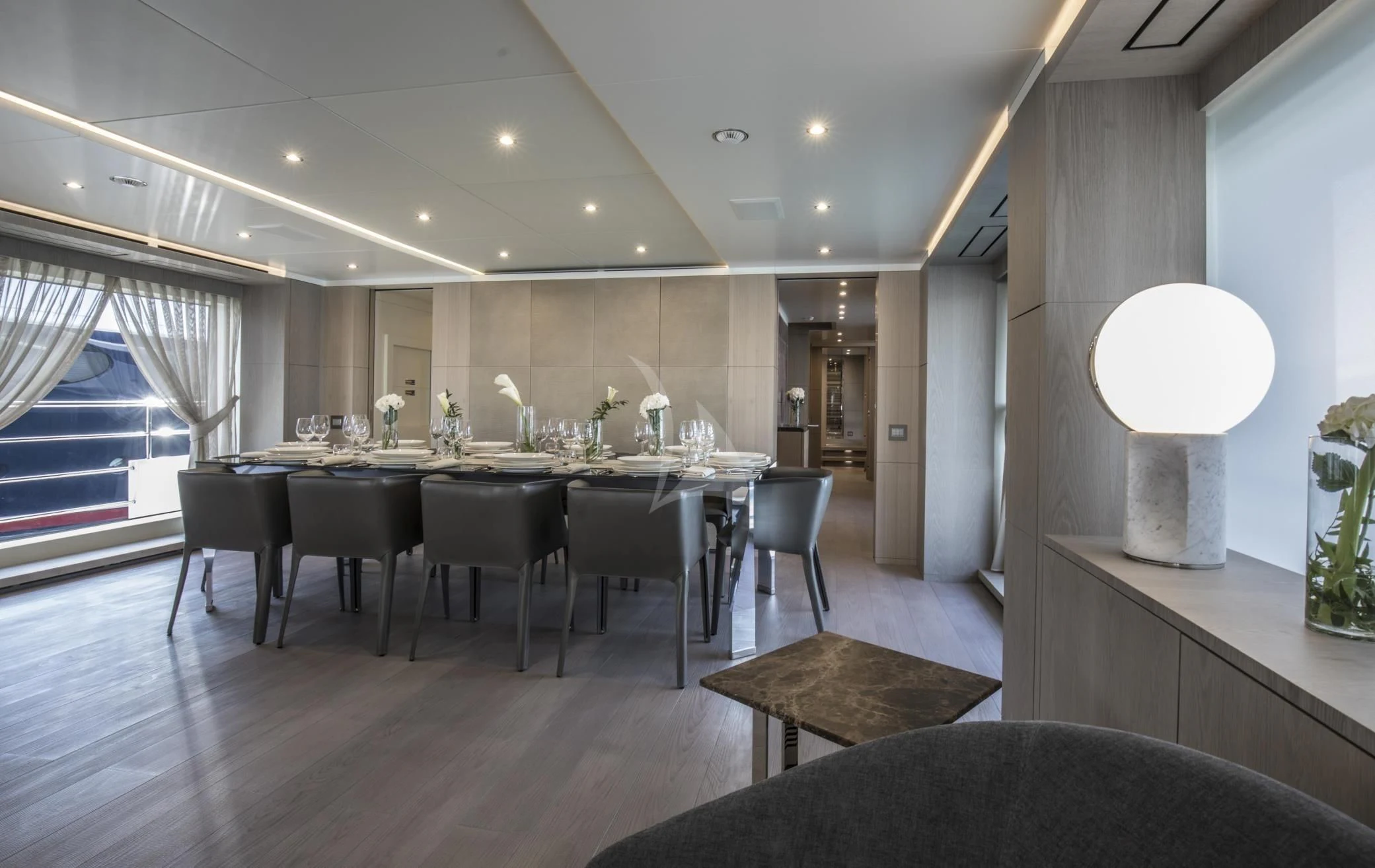 a large kitchen with a large table aboard ALEGRE Yacht for Sale