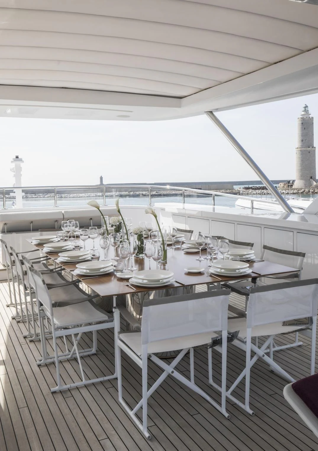 a table set for a dinner party aboard ALEGRE Yacht for Sale