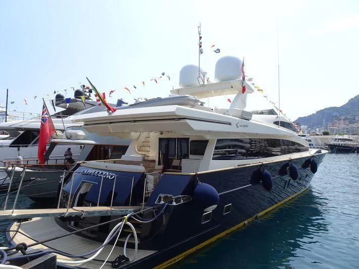 a boat docked at a pier aboard CAPPUCCINO Yacht for Sale