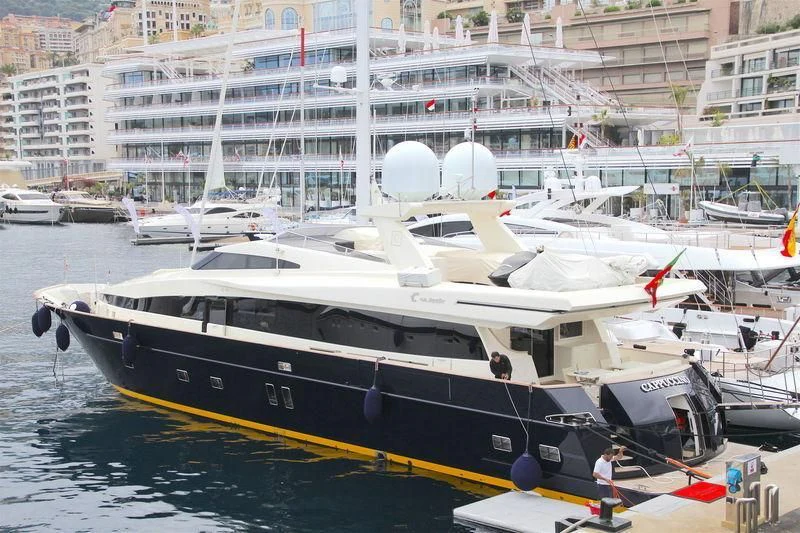 a boat docked at a pier aboard CAPPUCCINO Yacht for Sale