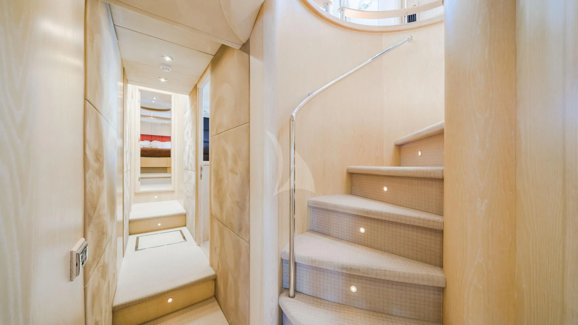 a staircase in a house aboard CAPPUCCINO Yacht for Sale