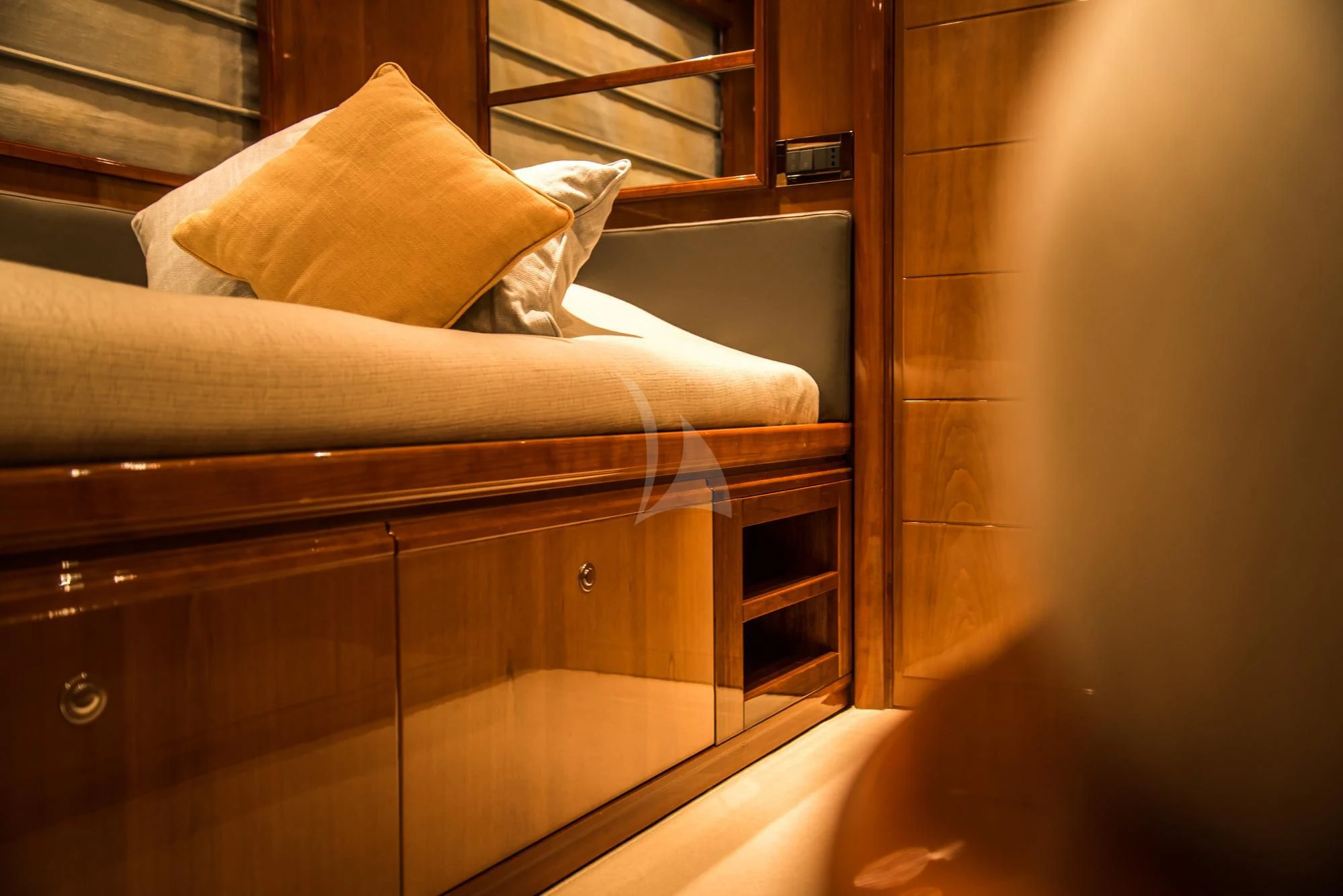 a bed with a pillow aboard QUEEN OF SHEBA Yacht for Sale