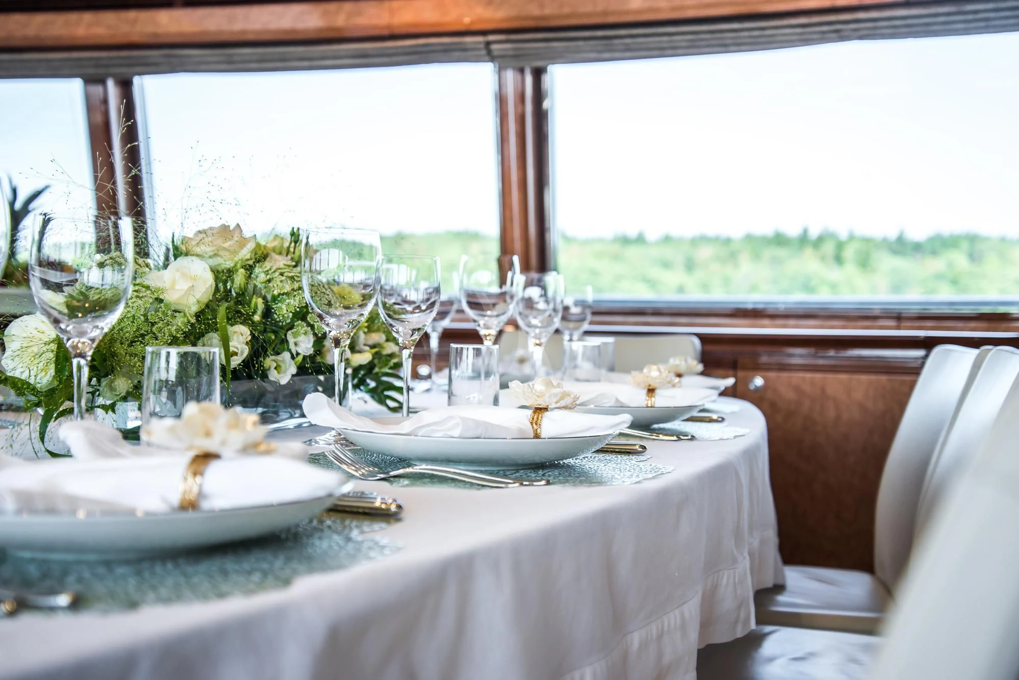 a table set for a wedding aboard QUEEN OF SHEBA Yacht for Sale