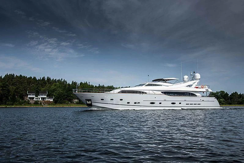a white yacht in the water aboard QUEEN OF SHEBA Yacht for Sale