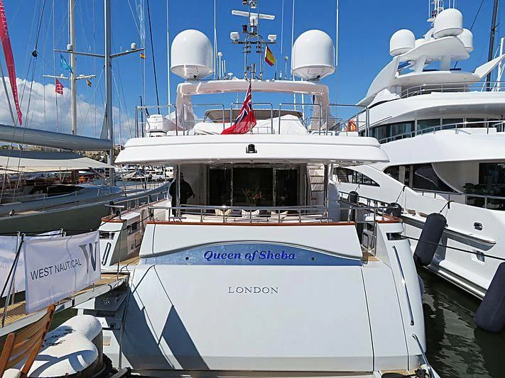 a boat docked in a harbor aboard QUEEN OF SHEBA Yacht for Sale