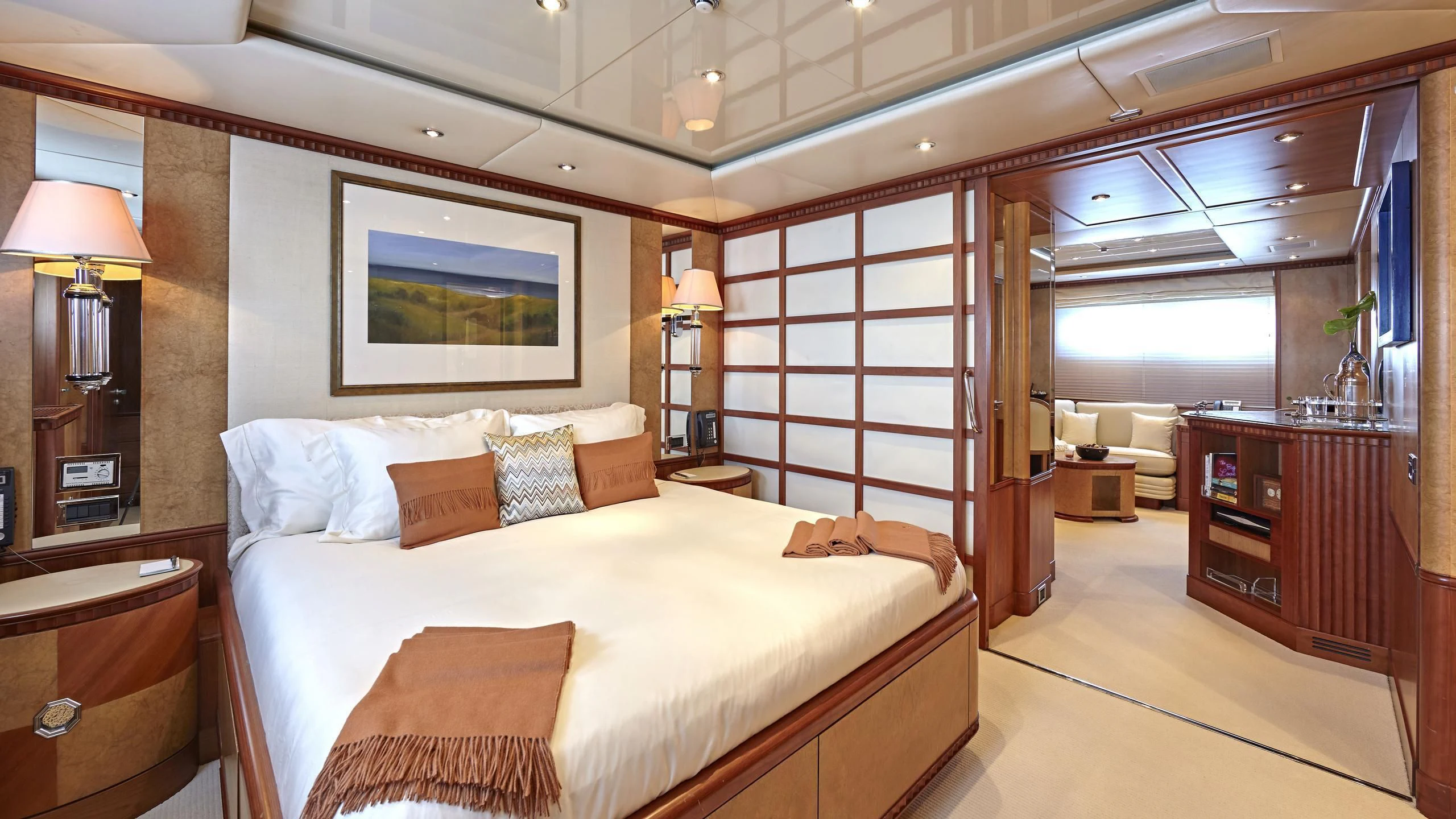 a large bedroom with a large bed aboard AZUL V Yacht for Charter