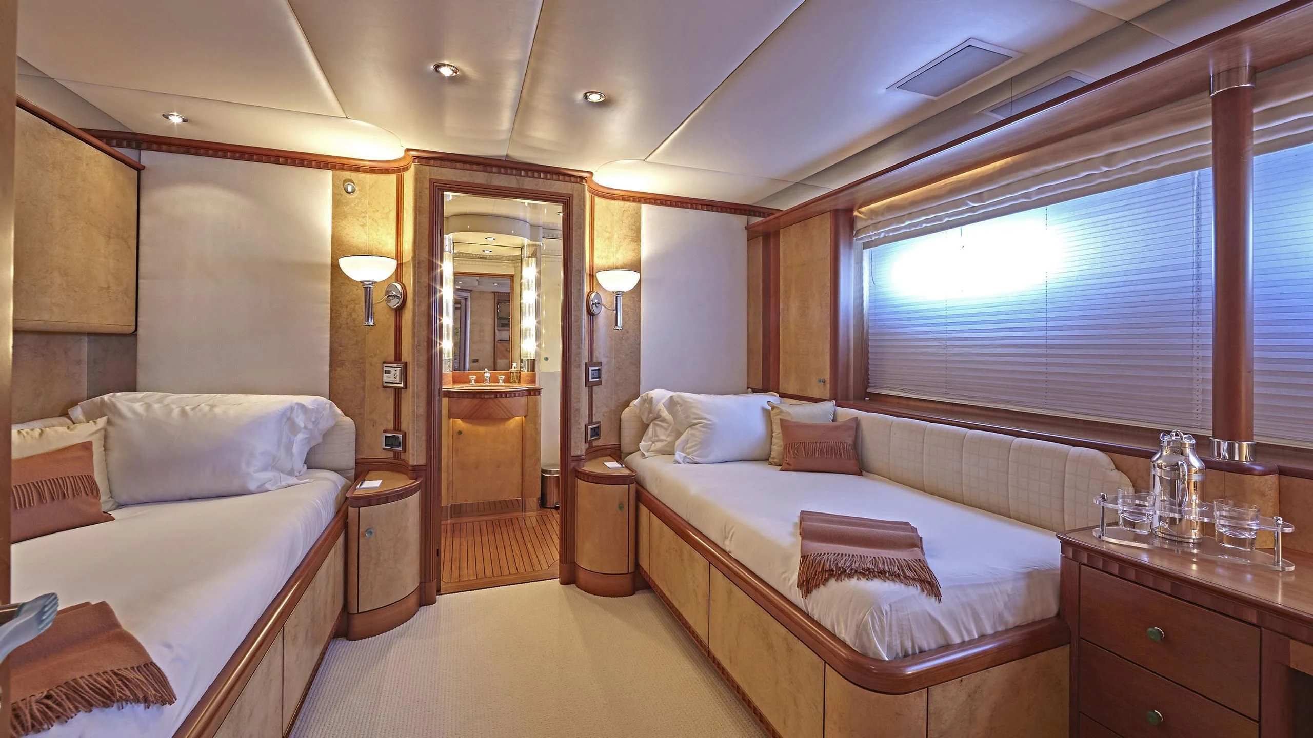 a room with two beds aboard AZUL V Yacht for Charter