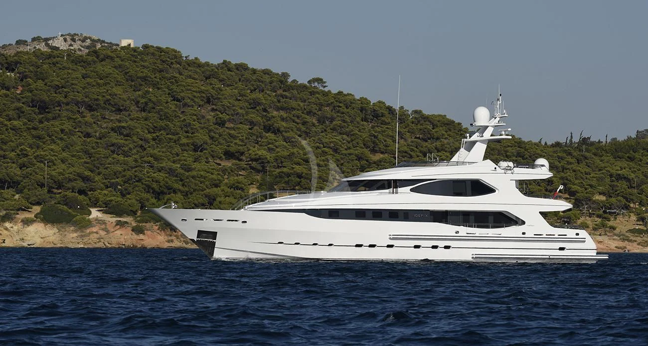 a white yacht on the water aboard IRAVATI Yacht for Sale