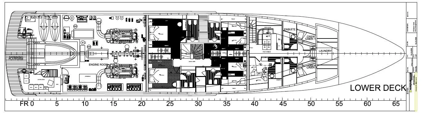 diagram, engineering drawing aboard IRAVATI Yacht for Sale