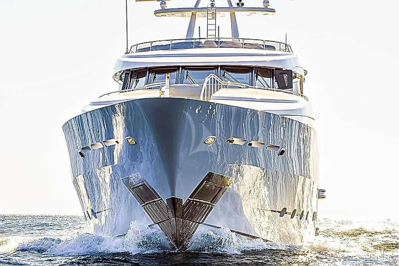 a large boat in the water aboard IRAVATI Yacht for Sale