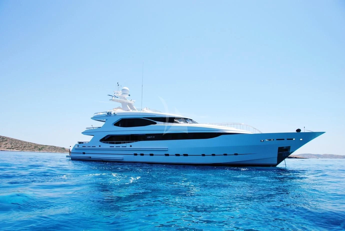 a white yacht in the water aboard IRAVATI Yacht for Sale