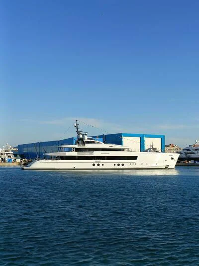 a large white boat in the water aboard BRAVISSIMA Yacht for Sale