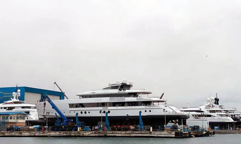 a large cruise ship docked aboard BRAVISSIMA Yacht for Sale