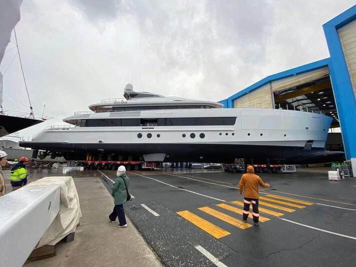 a large ship docked aboard BRAVISSIMA Yacht for Sale