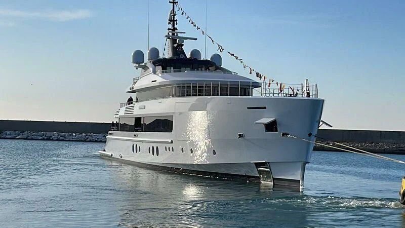 a large white boat on the water aboard BRAVISSIMA Yacht for Sale